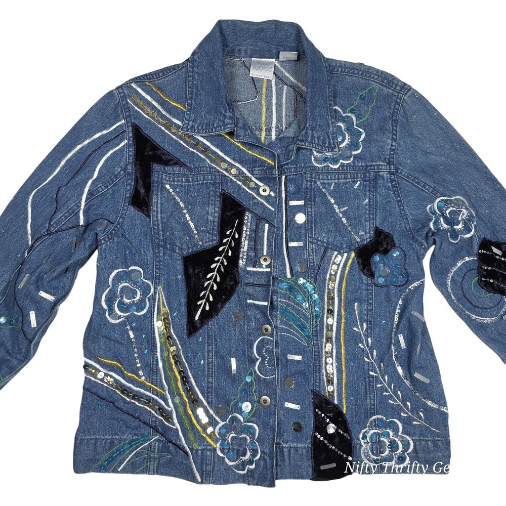 Vintage 1990's Bleu Bayou Embellished Denim‎ Jacket  Size Medium
